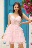 A Line Off the Shoulder Blue Corset Cocktail Dress with Lace