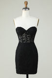 Bodycon Sweetheart Black Corset Short Cocktail Dress with Appliques