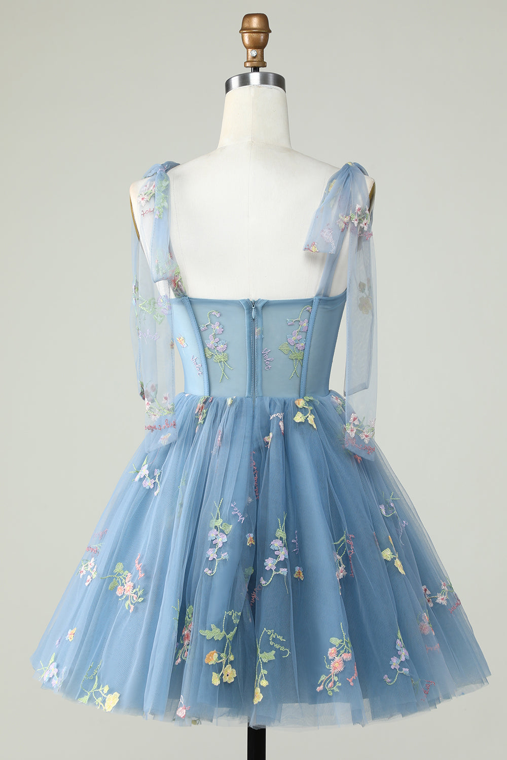 Cute A Line Spaghetti Straps Grey Blue Short Cocktail Dress with Appliques