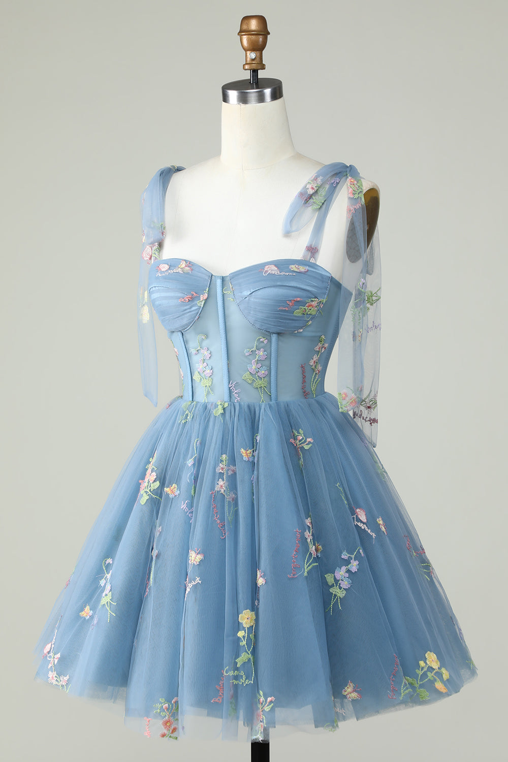 Cute A Line Spaghetti Straps Grey Blue Short Cocktail Dress with Appliques
