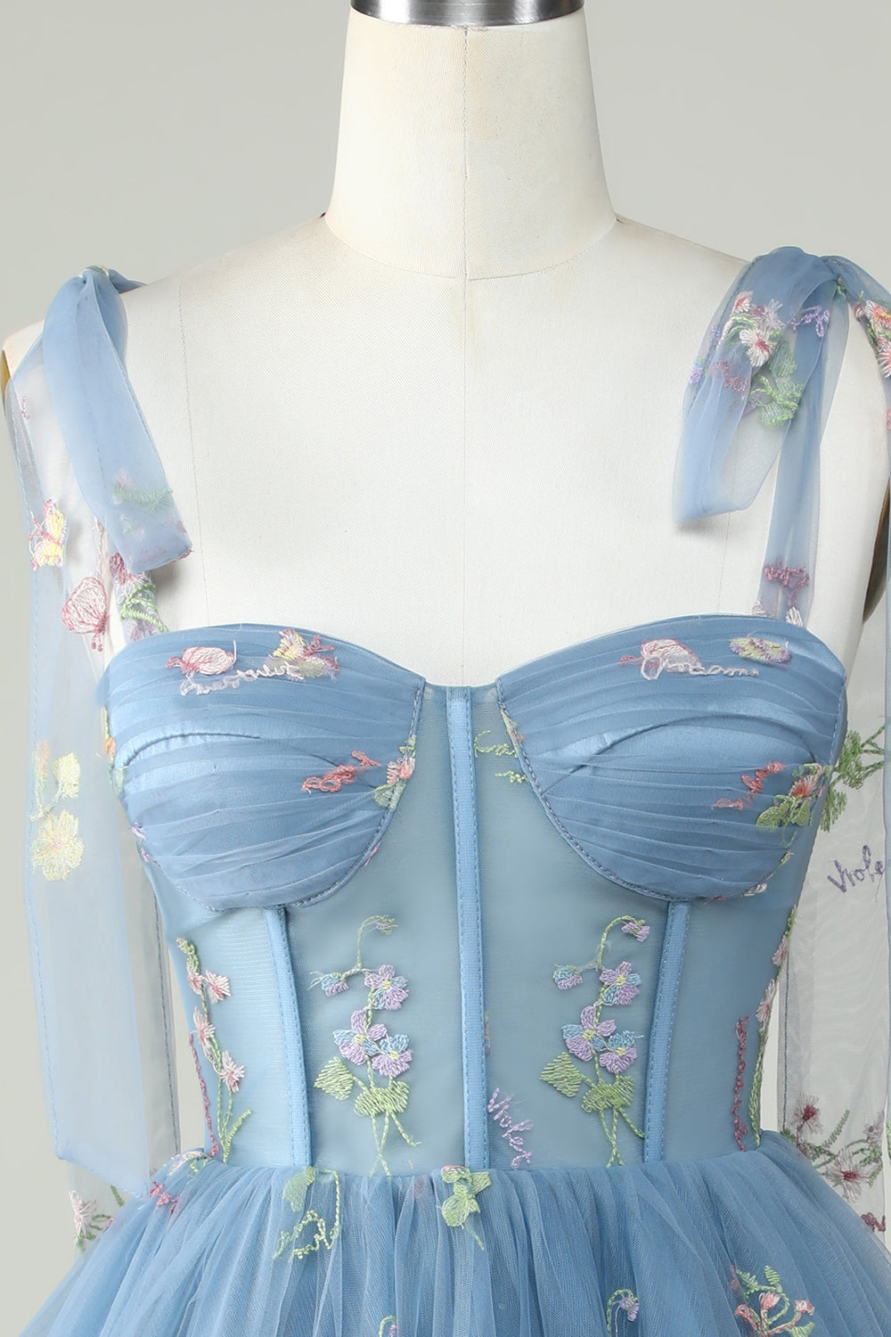 Cute A Line Spaghetti Straps Grey Blue Short Cocktail Dress with Appliques