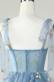 Cute A Line Spaghetti Straps Grey Blue Short Cocktail Dress with Appliques