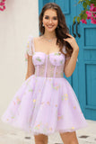 Lavender Corset Embroidery Short Cocktail Dress