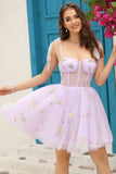 Lavender Corset Embroidery Short Cocktail Dress