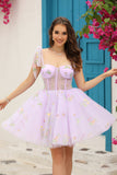 Lavender Corset Embroidery Short Cocktail Dress