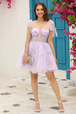 Lavender Corset Embroidery Short Cocktail Dress