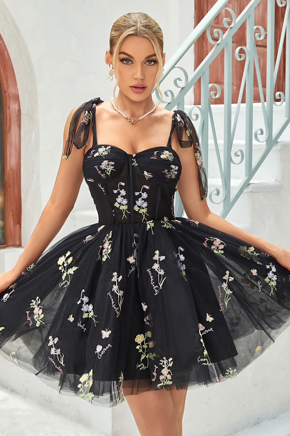 Cute A Line Spaghetti Straps Grey Blue Short Cocktail Dress with Appliques