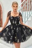 Cute A Line Spaghetti Straps Grey Blue Short Cocktail Dress with Appliques