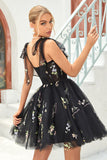 Cute A Line Spaghetti Straps Grey Blue Short Cocktail Dress with Appliques