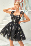 Cute A Line Spaghetti Straps Grey Blue Short Cocktail Dress with Appliques