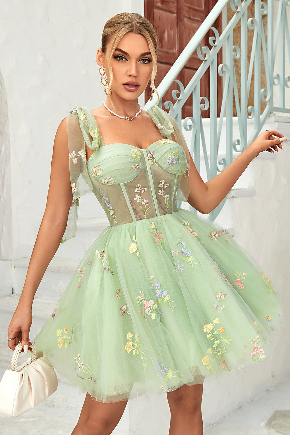 Cute A Line Spaghetti Straps Grey Blue Short Cocktail Dress with Appliques