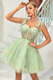Cute A Line Spaghetti Straps Grey Blue Short Cocktail Dress with Appliques