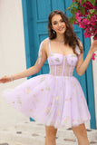 Cute A Line Spaghetti Straps Grey Blue Short Cocktail Dress with Appliques
