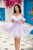 Cute A Line Lavender Off the Shoulder Corset Cocktail Dress with Ruffles