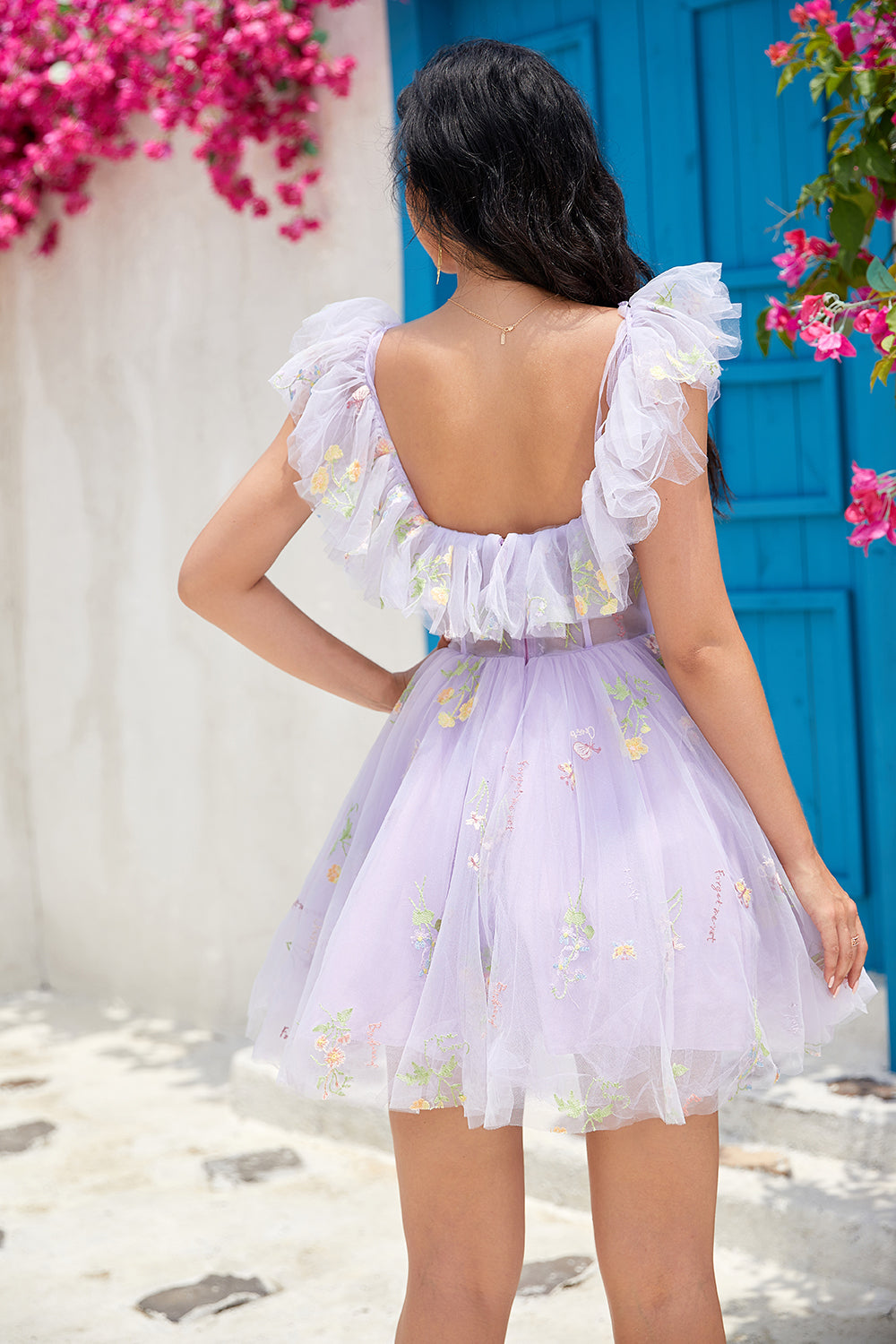 Cute A Line Lavender Off the Shoulder Corset Cocktail Dress with Ruffles