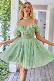 Off the Shoulder Ruffles Tulle Cocktail Dress with Embroidery