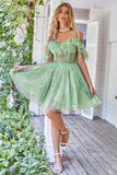 Off the Shoulder Ruffles Tulle Cocktail Dress with Embroidery
