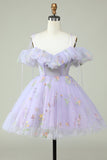 Lavender Off the Shoulder Corset Cocktail Dress with Ruffles