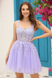 Lilac Corset Straps A-Line Short Cocktail Dress