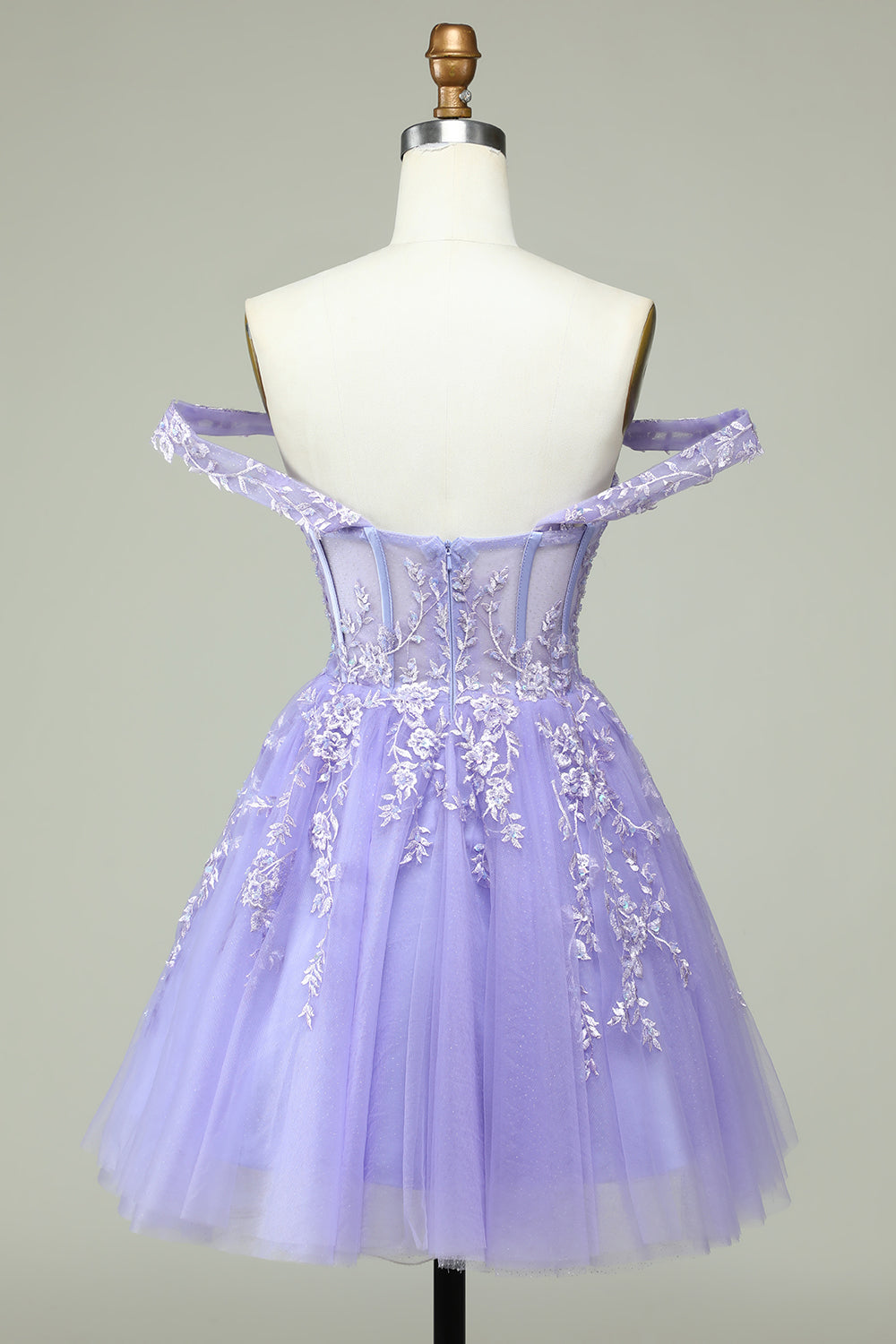 Lilac A Line Off the Shoulder Corset Cocktail Dress with Appliques