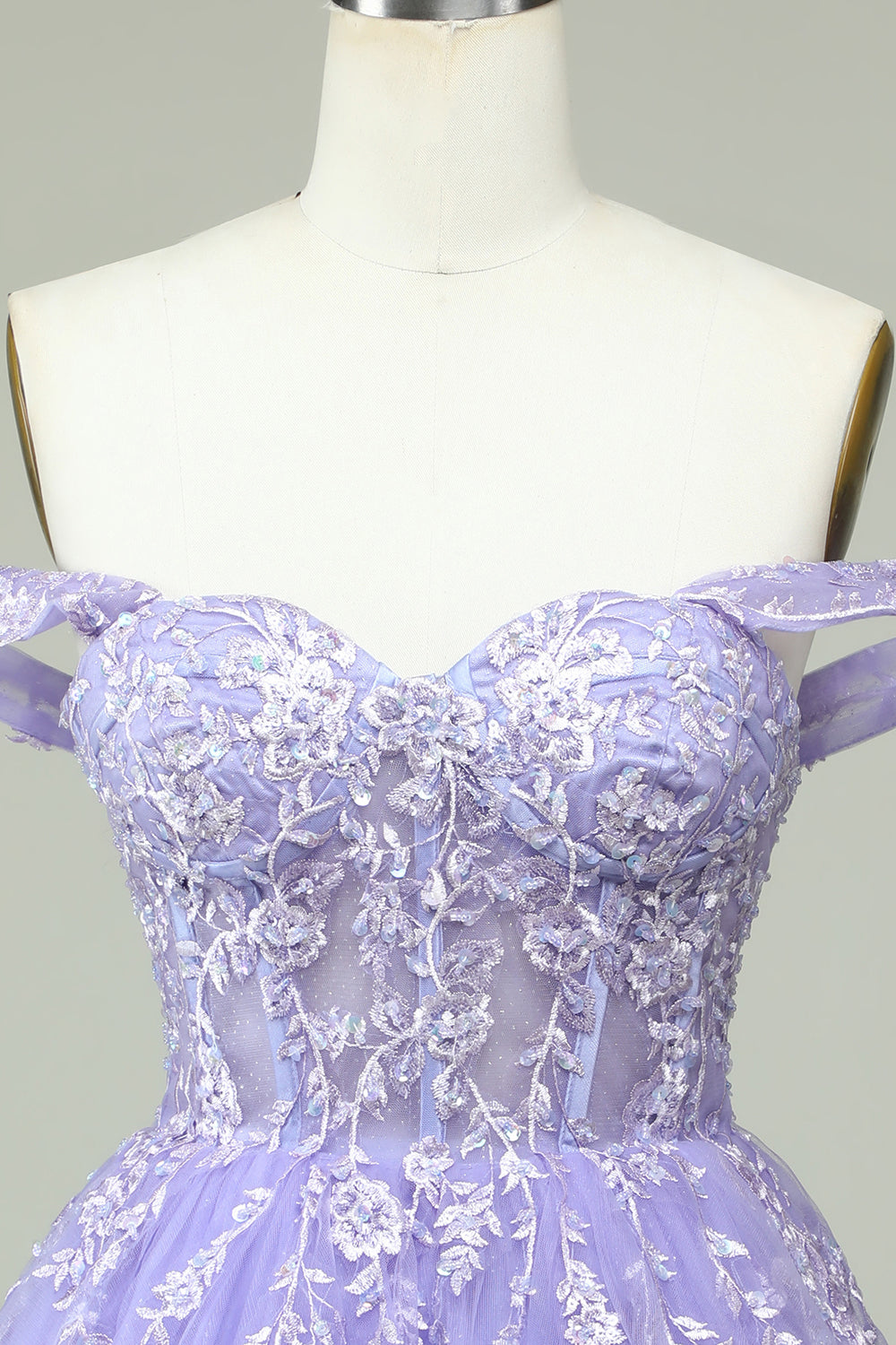 Lilac A Line Off the Shoulder Corset Cocktail Dress with Appliques