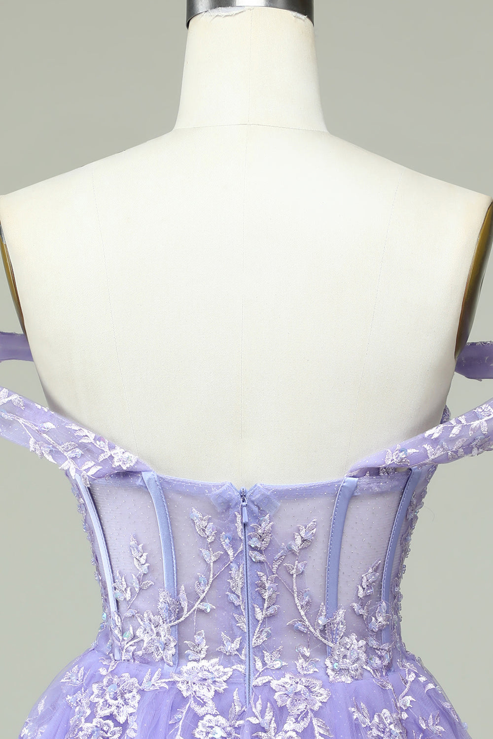 Lilac A Line Off the Shoulder Corset Cocktail Dress with Appliques