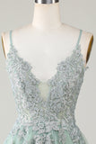 Stylish A Line Spaghetti Straps Green Short Cocktail Dress with Appliques