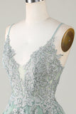Stylish A Line Spaghetti Straps Green Short Cocktail Dress with Appliques
