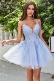 A Line Spaghetti Straps Light Purple Short Cocktail Dress with Appliques