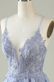 A Line Spaghetti Straps Light Purple Short Cocktail Dress with Appliques