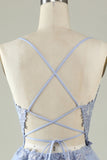 A Line Spaghetti Straps Light Purple Short Cocktail Dress with Appliques