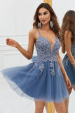 A Line Spaghetti Straps Light Purple Short Cocktail Dress with Appliques