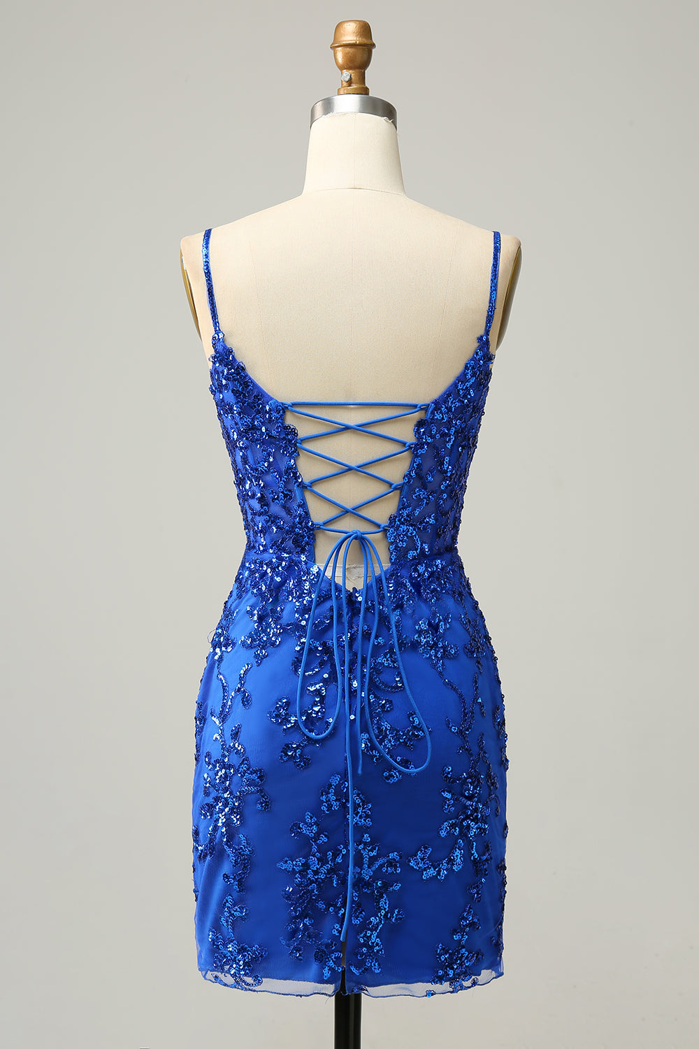 Sheath Spaghetti Straps Black Sequins Short Cocktail Dress with Criss Cross Back
