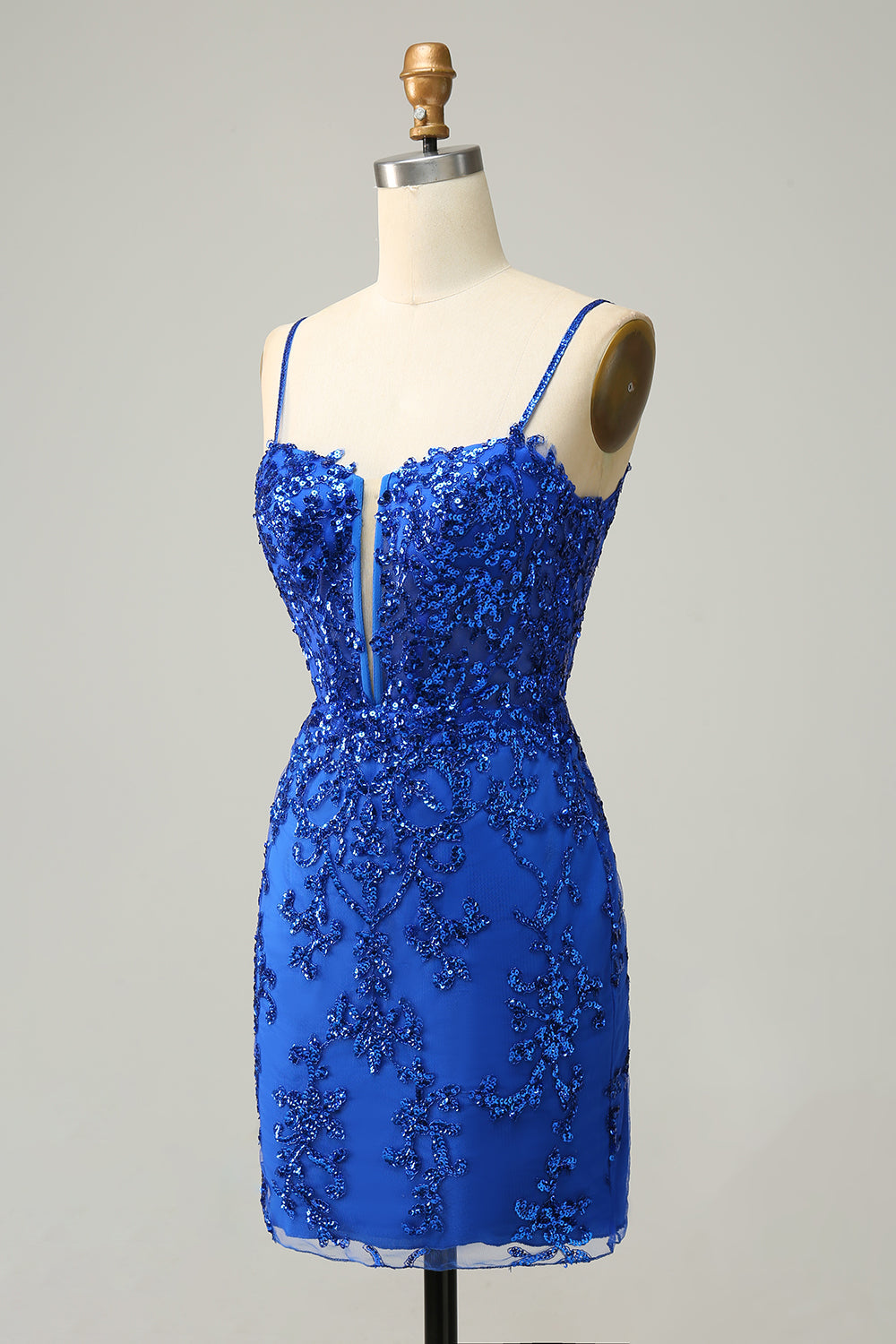 Sheath Spaghetti Straps Black Sequins Short Cocktail Dress with Criss Cross Back