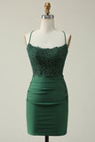 Sheath Spaghetti Straps Royal Blue Short Ball Dress with Appliques
