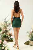 Sheath Spaghetti Straps Dark Green Short Ball Dress with Appliques