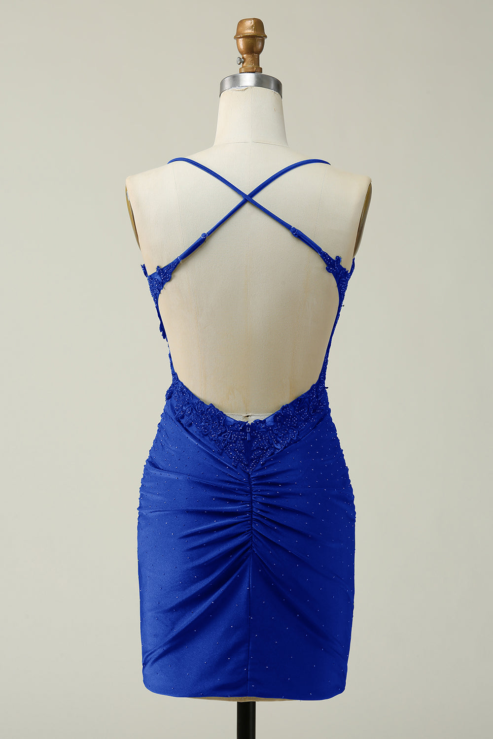 Sheath Spaghetti Straps Royal Blue Short Ball Dress with Appliques