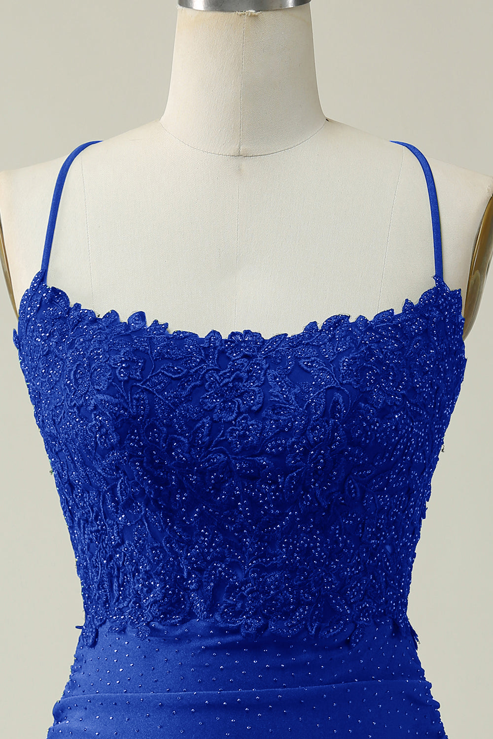 Sheath Spaghetti Straps Royal Blue Short Ball Dress with Appliques