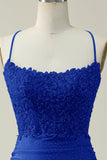 Sheath Spaghetti Straps Royal Blue Short Ball Dress with Appliques