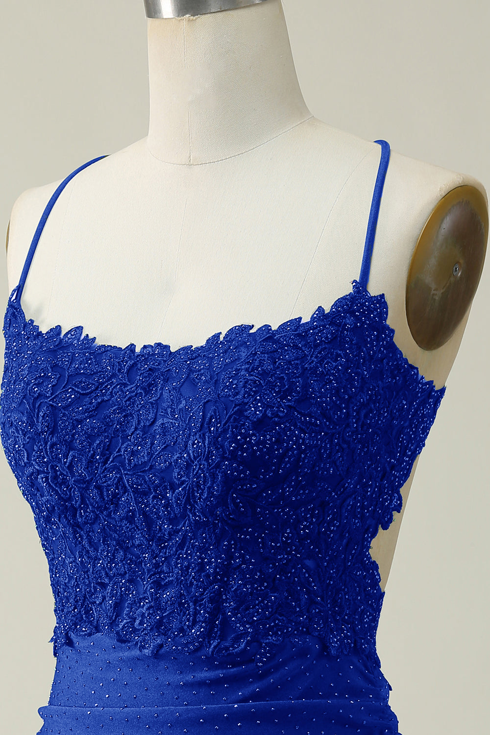 Sheath Spaghetti Straps Royal Blue Short Ball Dress with Appliques