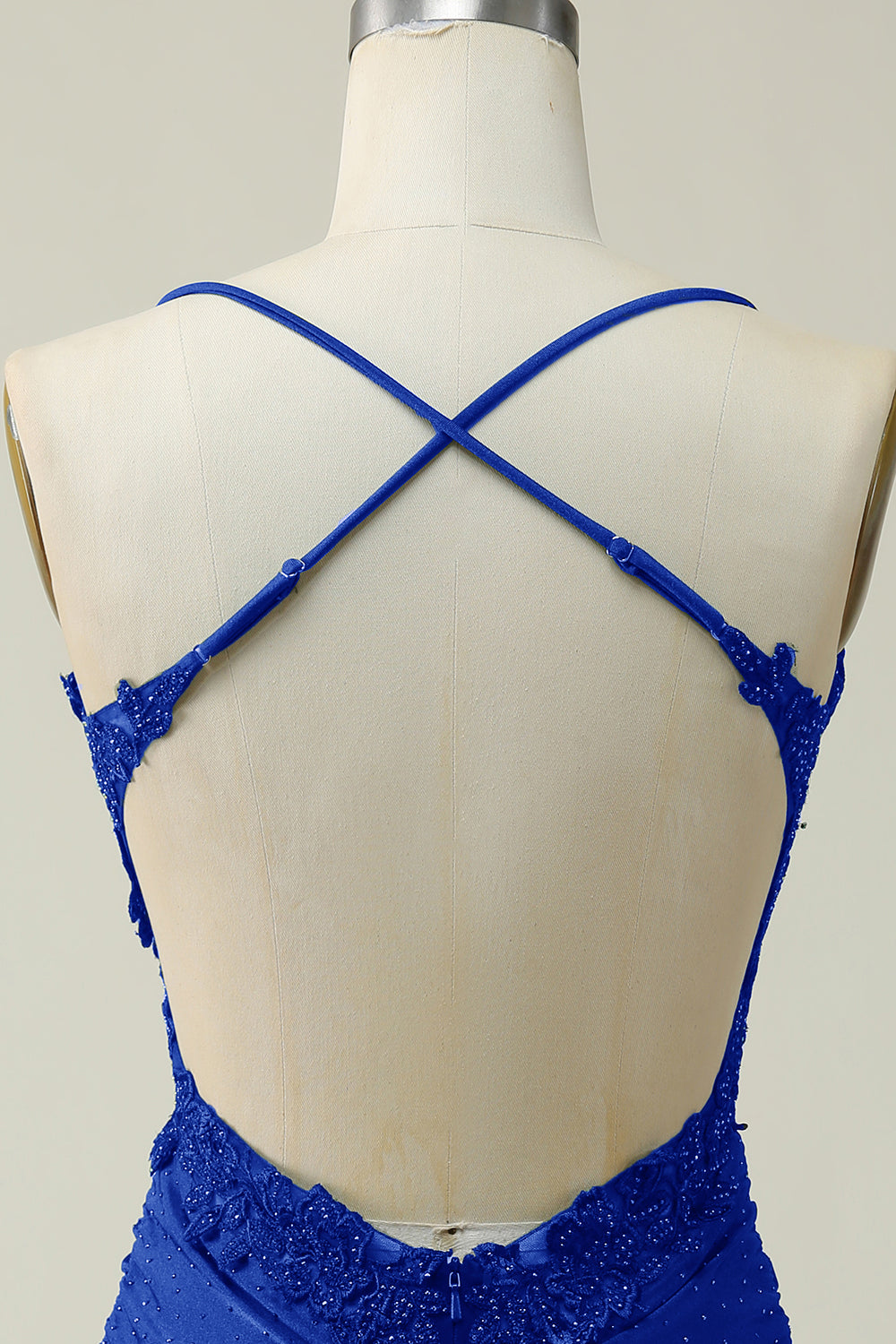 Sheath Spaghetti Straps Royal Blue Short Ball Dress with Appliques