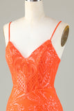 Sparkly Sequins Tight Orange Short Ball Dress