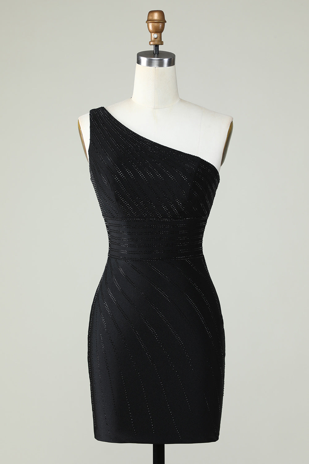 Sheath One Shoulder Black Short Cocktail Dress with Beading
