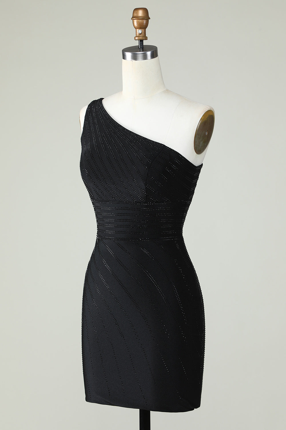 Sheath One Shoulder Black Short Cocktail Dress with Beading