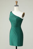 Sheath One Shoulder Dark Green Short Cocktail Dress with Beading