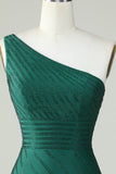 Sheath One Shoulder Dark Green Short Cocktail Dress with Beading