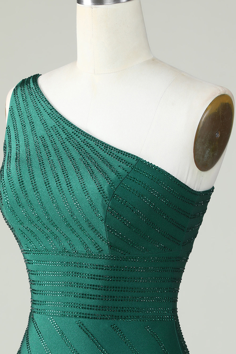 Sheath One Shoulder Dark Green Short Cocktail Dress with Beading
