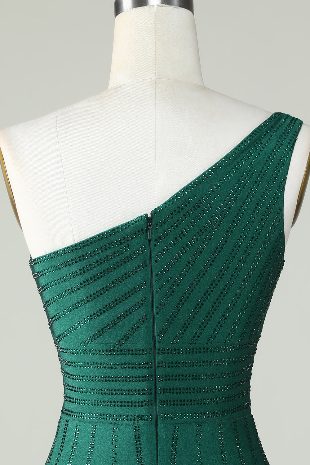 Sheath One Shoulder Dark Green Short Cocktail Dress with Beading