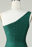 Sheath One Shoulder Dark Green Short Cocktail Dress with Beading