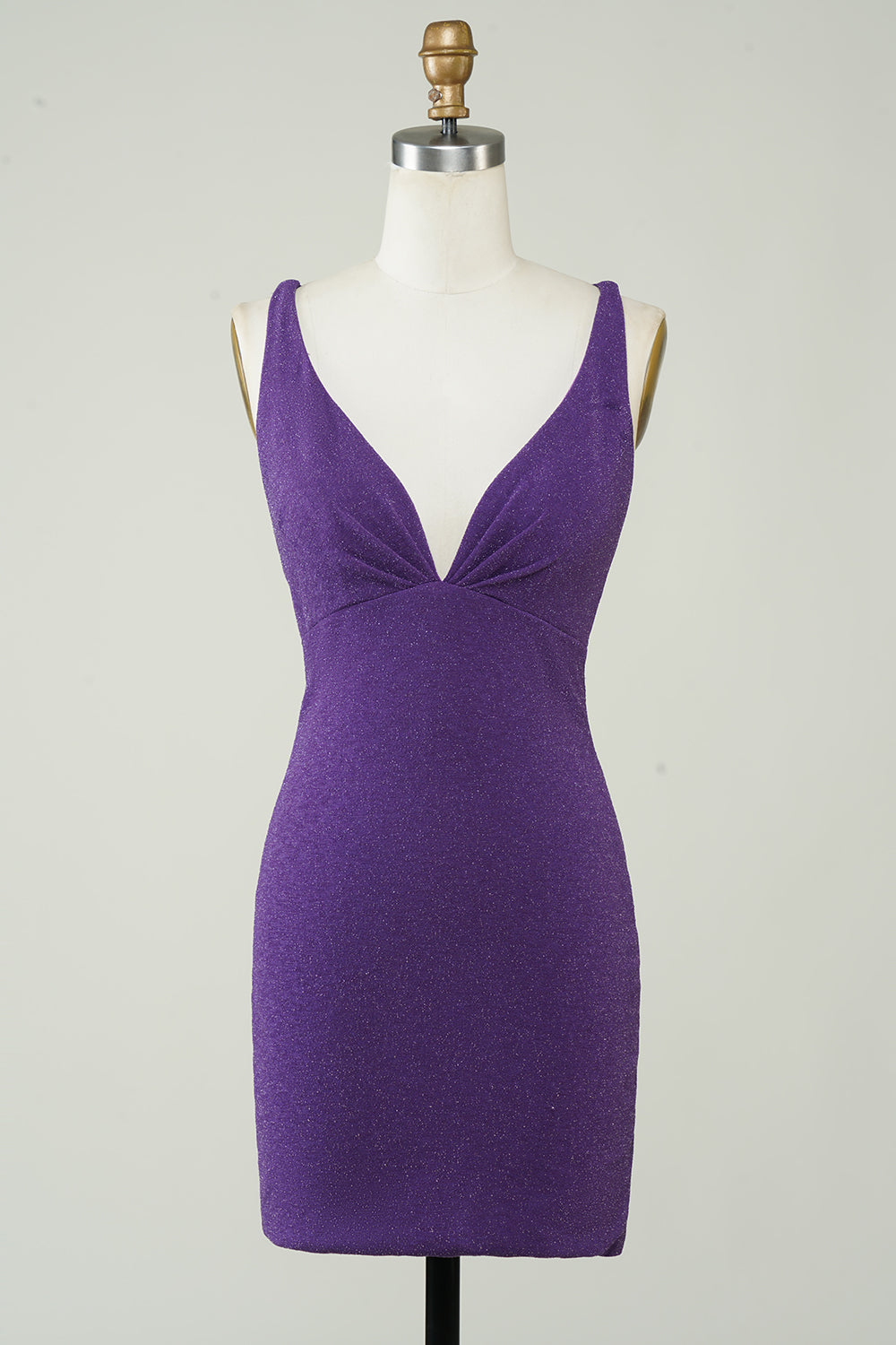 Stylish Deep V Neck Purple Short Homecoming Dress with Criss Cross Back
